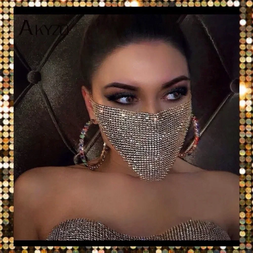 Clearance! Glam Gold crystal diamond chain dancer masquerade mask face costume